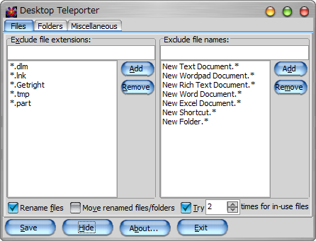 「Exclude file extensions」欄で、処理から除外するファイルの拡張子をワイルドカードで指定する