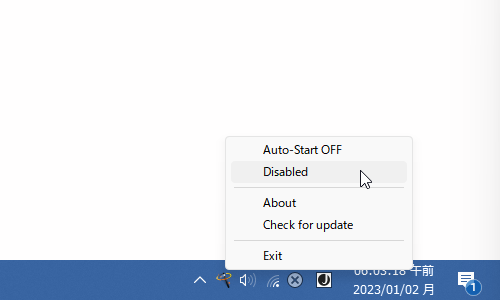 タスクトレイアイコンを右クリックして「Disabled」を選択する