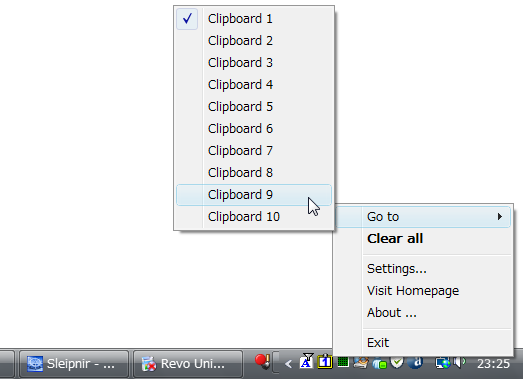 タスクトレイアイコンを右クリック →「Go to」からでも、アクティブなクリップボードを切り替えることができる