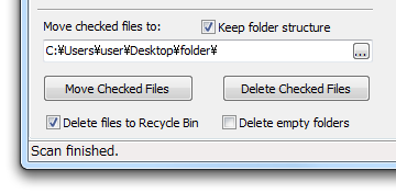 「Move checked files to」欄で、ファイルの移動先フォルダを選択する