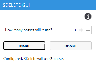 Configured. SDelete will use 〇 passes