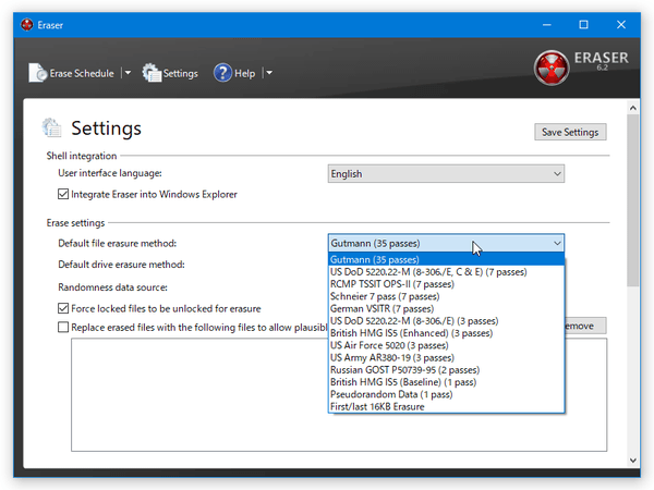 Default file erasure method