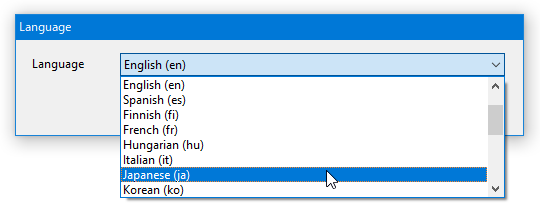 プルダウンメニューをクリックし、「Japanese (ja)」を選択する