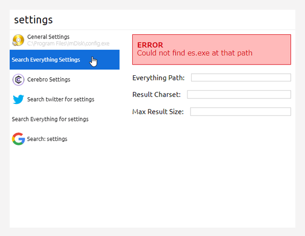 「Search Everything settings」という項目にマウスカーソルを合わせる
