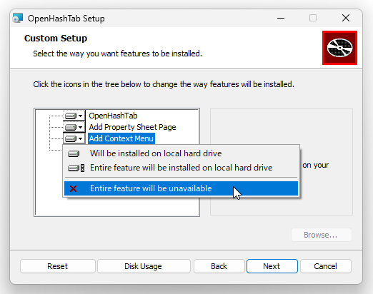 「Entire feature will be unavailable」を選択する