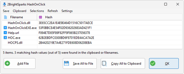 ハッシュ値が同一のファイルが複数ある場合、クリップボード内のハッシュ値順に番号が表示される