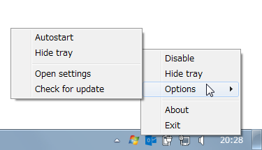 トレイアイコンの右クリックメニュー