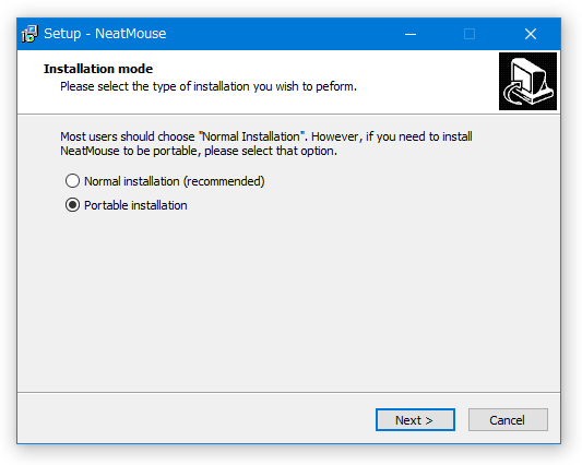 「Portable installation」を選択する