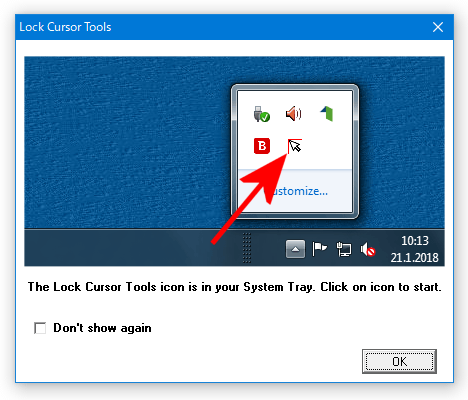 The Lock Cursor Tools icon is in your System Tray