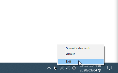 タスクトレイアイコンを右クリックして「Exit」を選択する