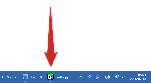 処理が終了すると、「FastCopy」のアイコンの上部が緑色に変化する
