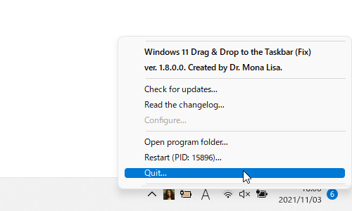 タスクトレイアイコンを右クリックして「Quit」を選択する