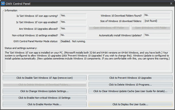 GWX Control Panel