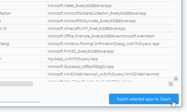 画面右下にある「Export selected apps to Steam」ボタンをクリックする