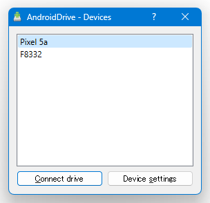 再マウントする時は、目的のデバイスを選択 →「Connect drive」ボタンをクリックする