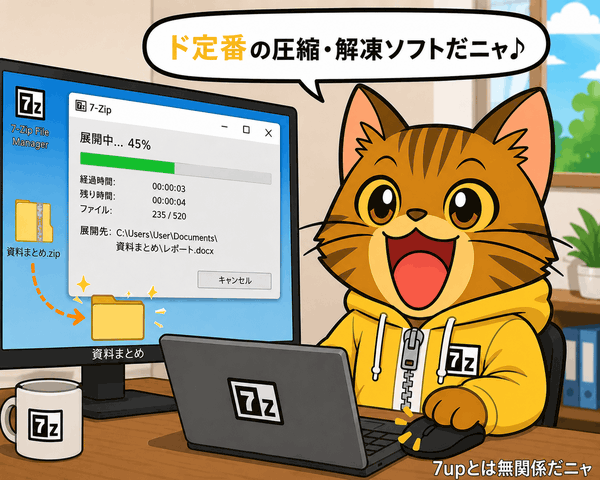 「7-Zip」でファイルを展開する ｋ本的キャット君