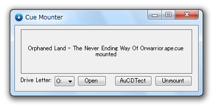 マウントが成功すると、「○○.cue mounted」と表示される