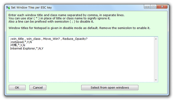 Set Window Tiles per ESC key